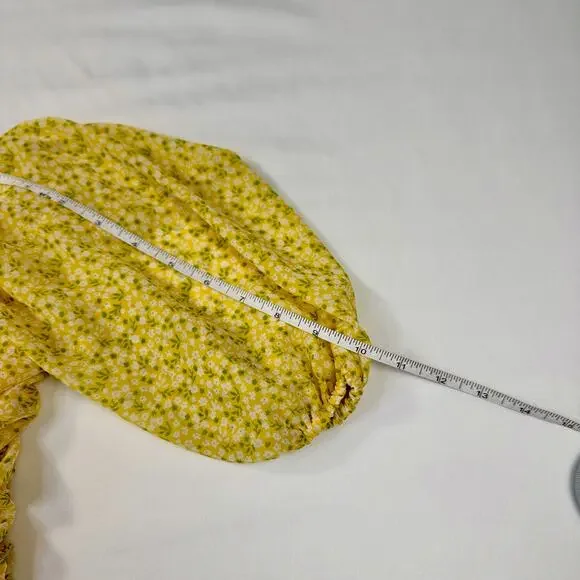 All In Favor Sasha Ruched Mini Dress Women's XS Yellow Puff Sleeve Coquette - Picture 12 of 15